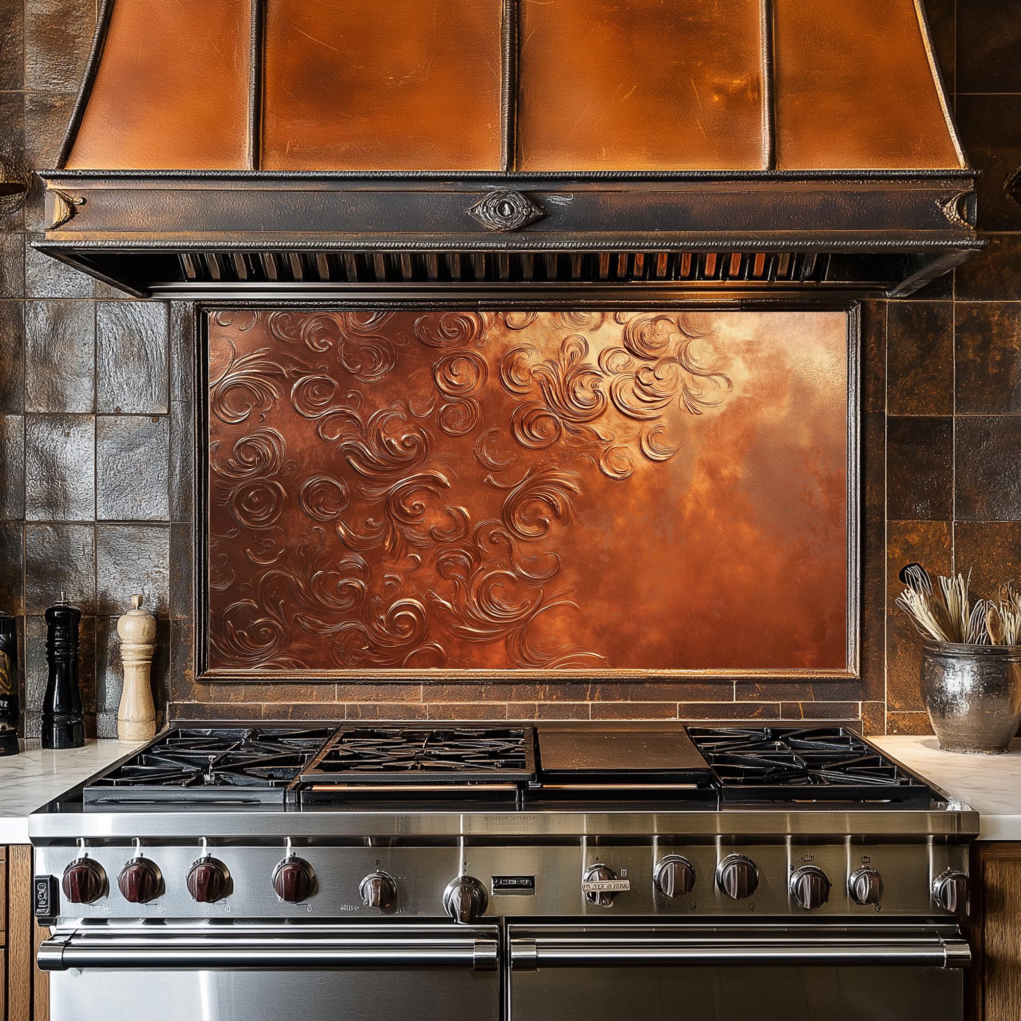 Copper Backsplash Behind Stove
