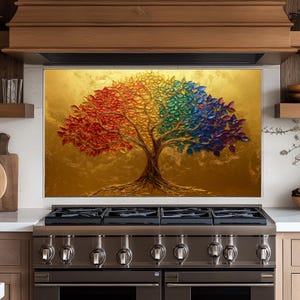 Panneau de dosseret de cuisine Tree of Life,couvercle arrière de la cuisinière,couvercle supérieur en verre pour crédence de cuisinière,planche à découper et plan de travail,dosseret carreau