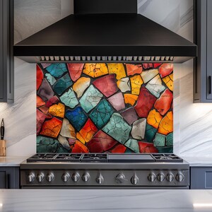 Carrelage en mosaïque pour dosseret de poêle en verre trempé,Couverture arrière de poêle,Décoration de cuisine,Couvercle supérieur de poêle,Carrelage pour dosseret de cuisine,Créage de crédence,Dosserets