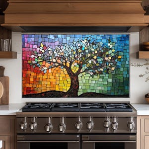 Panneau de dosseret de cuisine Tree of Life,couvercle arrière de la cuisinière,couvercle supérieur en verre pour crédence de cuisinière,planche à découper et plan de travail,dosseret carreau