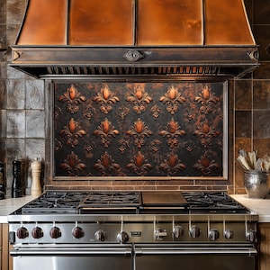 Dosseret de cuisine en cuivre pour cuisinière, coque arrière de cuisinière, crédence en verre, couvercle supérieur de cuisinière, dosseret en carrelage, décoration de cuisine, planche à découper