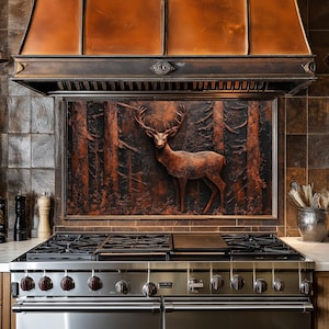 Dosseret de cuisine en verre trempé, cerf, cuivre, derrière la cuisinière, dosseret de poêle pour crédence de cuisine pour couvercle supérieur de cuisinière, dosserets