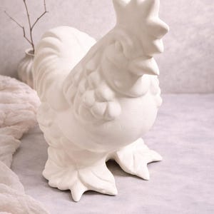 Galo de cerâmica vintage em biscuit – Estatueta pronta para pintar – Kit de pintura faça você mesmo – Cerâmica inacabada – Clay Culture Studio