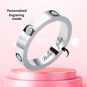 Personalized engraving Eternity Ring , featuring a 2mm Thin Clear Cubic Zirconia fit, This Minimalist Stackable Jewelry piece, wedding band