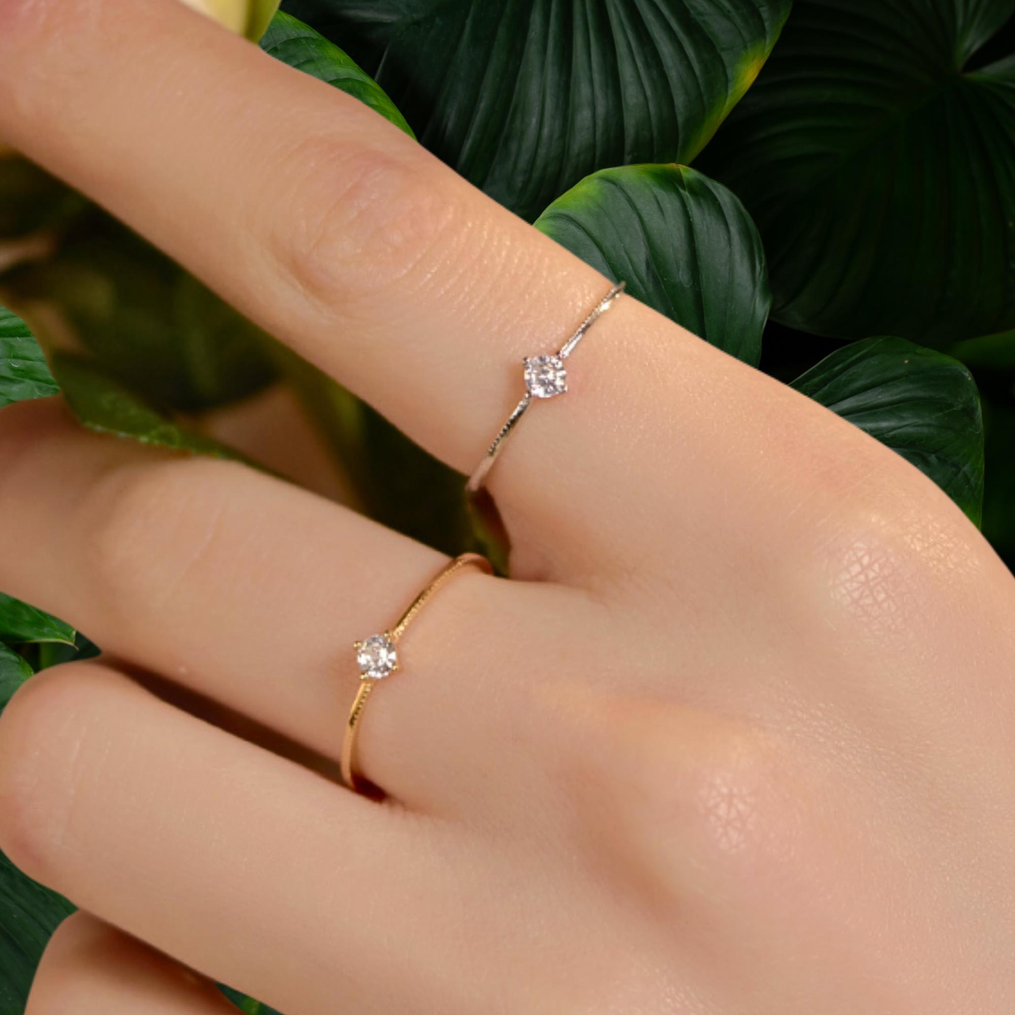 Delicate Minimalist Solitaire Ring, 14K Gold Moissanite Small Engagement Ring, Dainty Promise Ring, Silver Stacking Ring, Birthday Gift