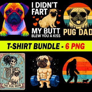 Pug Silhouette PNG, Funny Dog Clipart for Sublimation, Digital T-Shirt Design, Instant Download