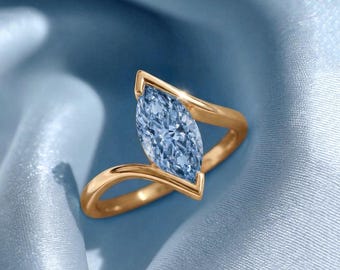 Aqua Blauer Diamant Chevron Ring, 0.5 CTW 14K Gold Verlobungsring