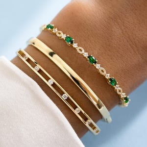 Pulsera rígida de oro de 14 quilates con diamantes, joyería fina, pulsera rígida abierta de oro de 0,5 quilates, pulsera minimalista apilable de oro con diamantes, regalo de joyería