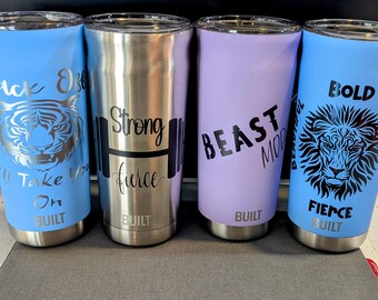 Motivational Fitness Tumbler | Fierce Lion Print | Gym Beast Mode | Strong Barbell | Back Off Tiger Design