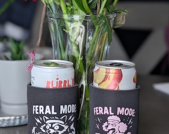 Feral Mode Slim Can Koozie | Gym Animal Drink Cooler | Gym and Fitness Lover Gift | Drink Holder | Beverage Cooler | Gift for Him Her Friend