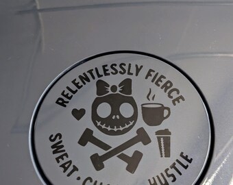 Skull Bow Decal | Fierce Gym Mom Life Vinyl Sticker - Customizable | Fitness Hustle Life Sticker | Car SUV Mirror Laptop Gas Tank Decal