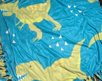 Dinosaur Fleece Baby Blanket | Green Blue Design Throw | Toddler Blanket | Birthday Gift | Baby Shower Present | No Sew Cuddle Throw