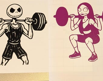 Jack Skellington & Sally Car Decal | Strong Women Fitness Vinyl Sticker | Gift For Him Or Her | SUV Mirror Window Gas Tank Decal Sticker