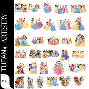 All Princess PNG, Princess PNG Bundle, Princess Clipart, Cinderella, Ariel, Aurora Png, Snow White Png