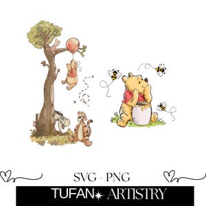 Classic Winnie The Pooh PNG SVG Clipart Bundle, Printable, Boy Birthday Instant Digital Download, Winnie The Pooh, Vintage Pooh Baby Shower