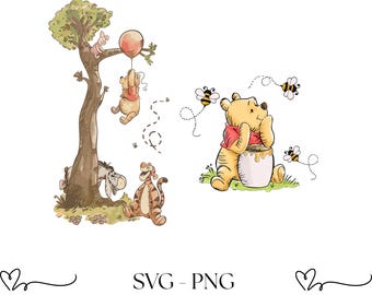 Classic Winnie The Pooh PNG SVG Clipart Bundle, Printable, Boy Birthday Instant Digital Download, Winnie The Pooh, Vintage Pooh Baby Shower