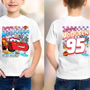 Lightning McQueen Toddler Youth Adult Shirt, McQueen Two-Sided Shirt, Disney Pixar Car Kids Shirt, Checkered McQueen Tee, Disney Cars Shirt