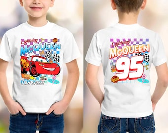 Lightning McQueen Toddler Youth Adult Shirt, McQueen Two-Sided Shirt, Disney Pixar Car Kids Shirt, Checkered McQueen Tee, Disney Cars Shirt