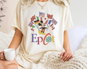 Comfort Colors® Epcot Shirt, Mickey Flags of Nations Vintage 90's Style WDW Tee, Retro Disney Epcot T Shirt, Disney Trip Shirt