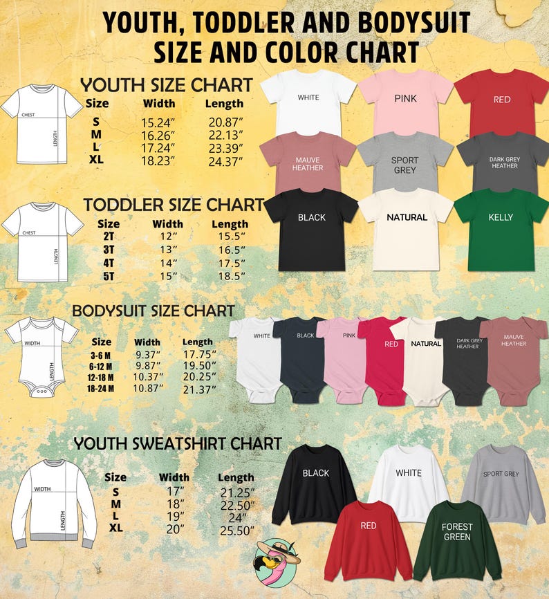 a poster showing the sizes of children's and boys'shirts