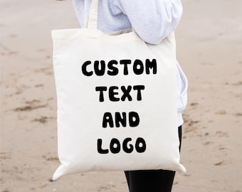 Custom Text & Logo Cotton Tote Bag: Personalized Shopping Bag