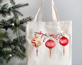 Chinese Lantern Cotton Tote Bag: Lunar Fire Horse New Year Gift