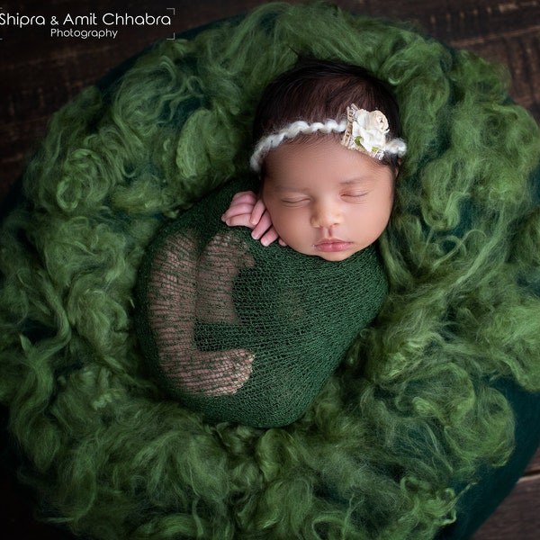 Green Newborn Fluff, Basket Filler, Cloud Fluff, Nest Stuffer, Newborn Photography Prop, Baby Photo Fluff, Basket Stuffer, Fluffy Layer