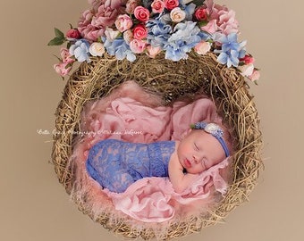 Slate Blue Stretch Lace Wrap Newborn Photography Prop Baby Swaddle