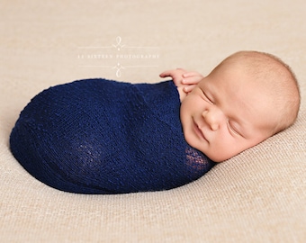 Navy Blue Stretch Knit Wrap: Newborn Photography Prop