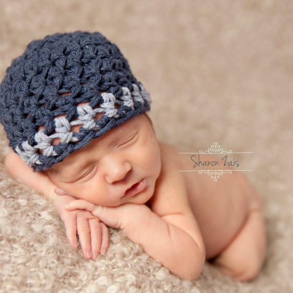 Newborn Cotton Beanie Hat Denim Baby Blue