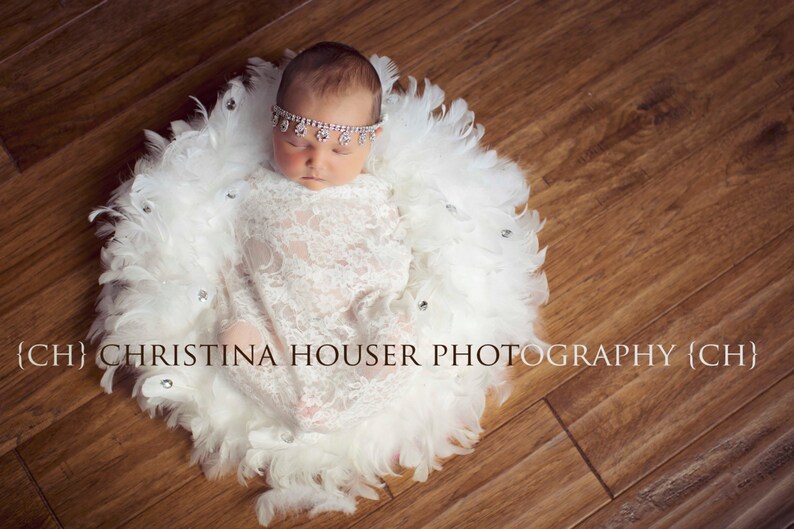 Off White Stretch Lace Wrap Newborn Photography Prop Baby Swaddle