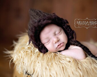 Newborn Fluffy Bonnet Hat Photo Prop Chocolate Brown