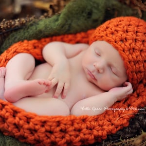 Chunky Newborn Baby Schüssel und Mütze Set in Kürbis Orange