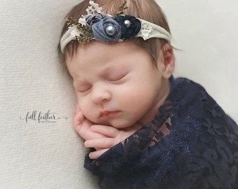 Navy Blue Stretch Lace Wrap Newborn Photography Prop Baby Swaddle