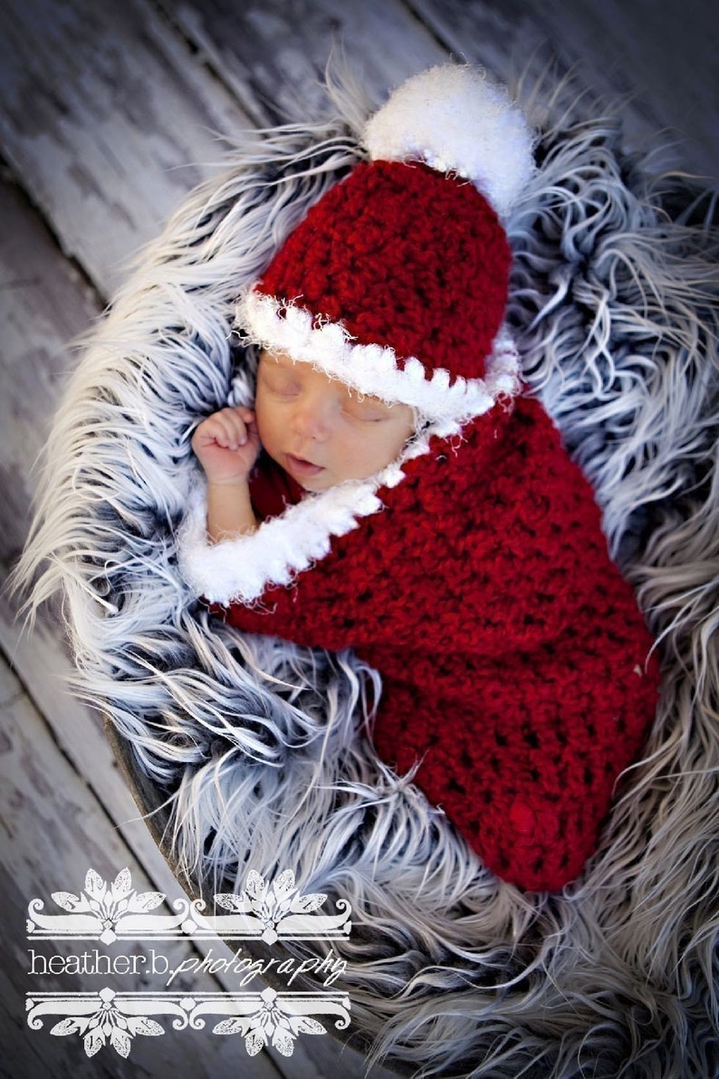 Newborn Santa Cocoon Hat Set Red White image 2