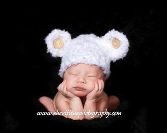 White Cloud Button Ear Teddy Bear Hat