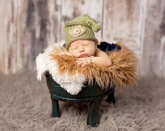 Sage Green Burlap Baby Newborn Knit Hat Photography Prop