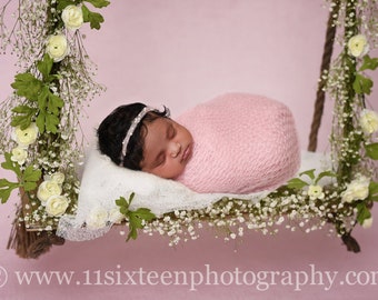 Pearl Pink Mohair Knit Baby Wrap Newborn Photography