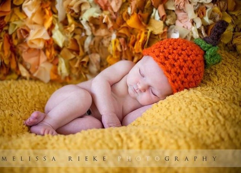 Chunky Pumpkin Orange Newborn Knot Hat 画像 5