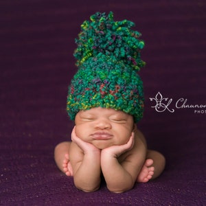 Teal Rainbow Pom Hat Purple Yellow Green Newborn Photography