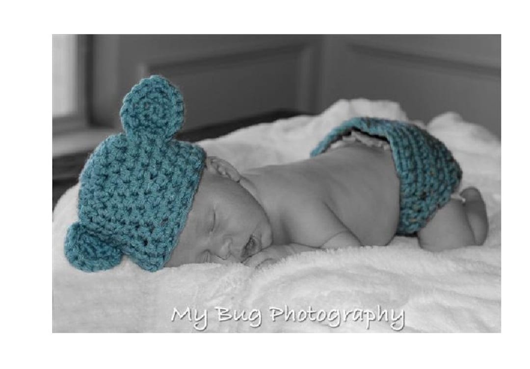 Blue Teddy Bear Hat & Diaper Cover, Newborn Photography Props, Baby ...