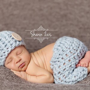 Glacier Blue Basket Weave Hat Pants Set Newborn Photography