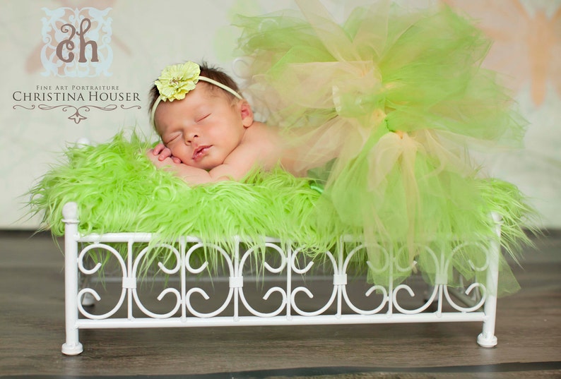 Lime Green Mongolian Faux Fur Rug Nest Photography Photo Prop 27x20 Newborn Baby Toddler Mat Backdrop Floordrop image 1