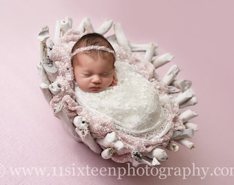 Blush Pink Pearls Mohair Halo Tieback Headband Newborn Photography