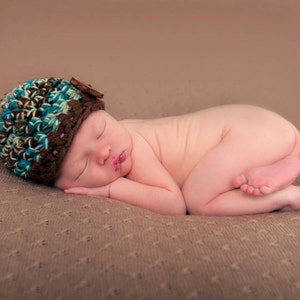 Newborn Baby Beanie Hat Brown Green Blue image 2