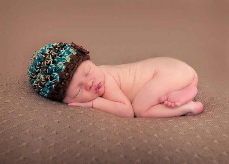 Newborn Baby Beanie Hat Brown Green Blue image 2