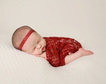 Red Stretch Lace Wrap Newborn Photography Prop Baby Swaddle