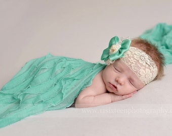 Mint Green Ruffle Stretch Wrap, Newborn Photo Prop, Ruffle Wrap Fabric, Newborn Posing Fabric, Baby Stretch Wrap, Newborn Swaddle Blanket