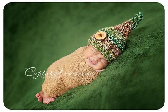 Moss Green Brown Gnome Hat Newborn Baby
