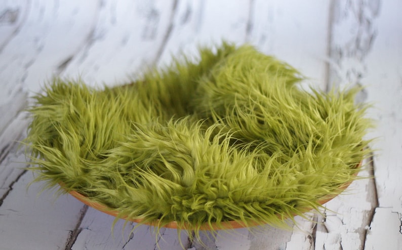 Olive Green Mongolian Faux Fur Rug Nest Photography Photo Prop 30x35 Newborn Baby Toddler image 6